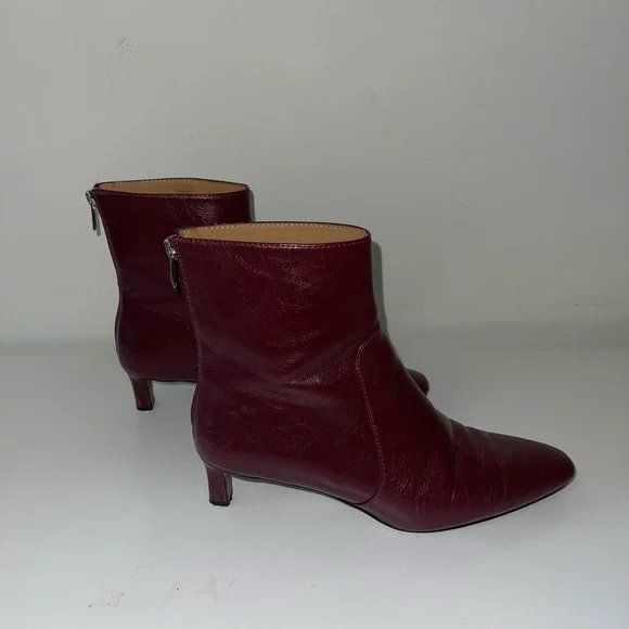 Madewell The Dimes Kitten-Heel Boot in Crinkle Leather - Deep Merlot (Burgundy) - Picture 10 of 11